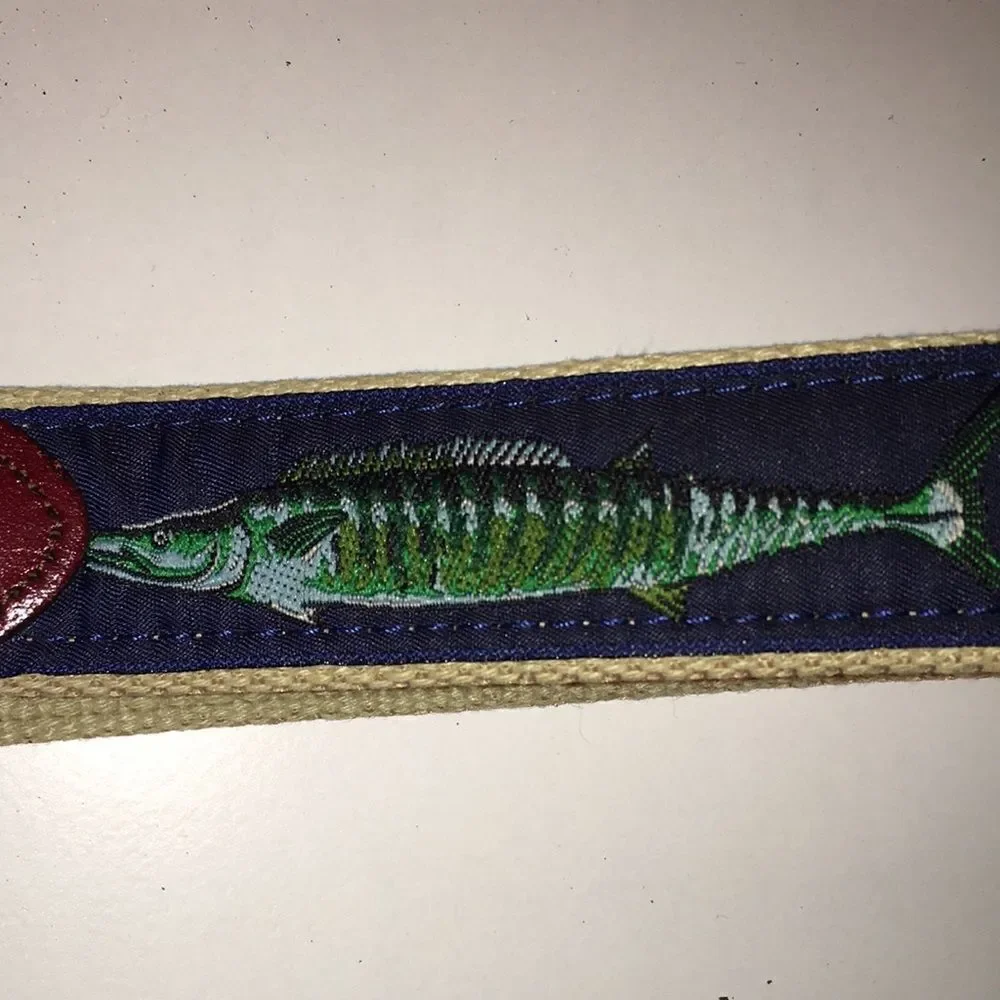 Blue & Creme Fishing Fish Lover Dolphin Mai Mai Leather Woven Fabric Casual belt
